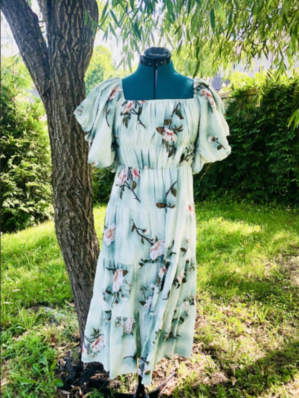 Hyfve NWT Floral Puff-Sleeve Smocked Tiered Midi Dress Size S